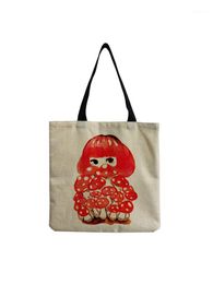 Evening Bags Portable Large Capacity Female Shopper 2022 Sale Mushroom Redhead Girl Cartoon Printed Tote Personality Simple Size Handbag