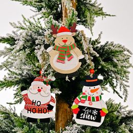 Christmas Tree Decorations Wooden Santa Snowman Reindeer Hanging Ornaments Gift Tags Holiday Party Favours KDJK2110