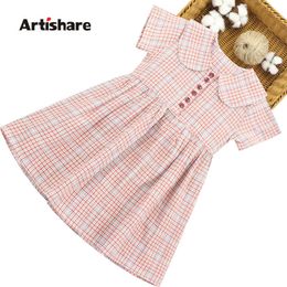 Dress For Girls Plaid Pattern Kids Party Dresses For Girls Casual Style Kid Dress Summer Childrens Clothing 6 8 10 12 14 Q0716