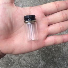 50 pcs 22x40 mm Small Glass Bottles With Black Screw Cap 7 ml Empty Glass Jars