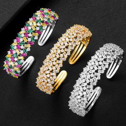 Godki 2020 Trendy Luxury Baguette Cz Stackable Bangle Cuff for Women Wedding Full Cubic Zircon Dubai Bracelet Party Jewel Q0720