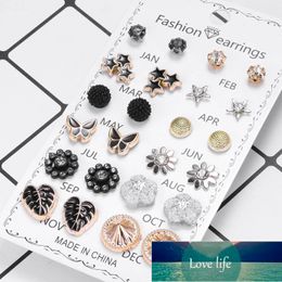 12 Pairs/set Crystal Rhinestone Flower Stud Earring Set Women Jewelry Accessories Month Jan-Dec Piercing Ball Stud Earring Kit Factory price expert design Quality