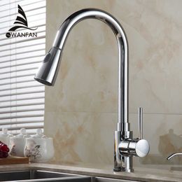Kitchen Faucets Silver Single Handle Pull Out Kitchen Tap Single Hole Handle Swivel 2-Function Water Outlet Mixer Tap 408906 210724