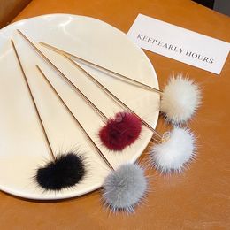 Korean Women Plush Ball Hair Sticks Fashion Candy Color Pompom Hairpins Girls Hair Accessories Wedding Jewelry Gifts Hair Clips