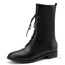 Boots Genuine Leather Ankle Women 2021 Winter Short Fashion Lace-up Black White Ladies Shoes Large Size 46 48