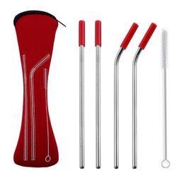 2021 Straws Portable Silicone Tip Cover Stainless Steel Straws Straight Bent Drinking 30 20oz Straws Travel Neoprene Storage zipper Bag