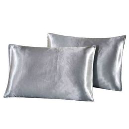20*26inch Silk Satin Pillowcase Home Multicolor Ice Silk Pillow Case Zipper Pillow Cover Double Face Envelope Bedding Pillow Cover R2021