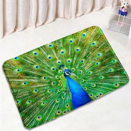 Bath Mats Chinese Style Animal Bathroom Mat Elegant Peacocks Pattern Non-Slip Bedroom Rug Door Home Decor Kitchen Doorway Carpet