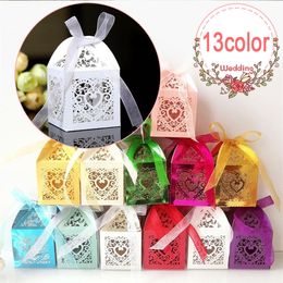 50pcs Candy Cookie chocolate boxes Love Heart Laser small White Wedding Bridal shower Party Gift Box Favor Decor for Gift Giving