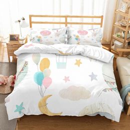 Fire Balloon Kids Duvet Cover Set with Pillowcase Cartoon Bear Cloud Bedding Set Stars Pattern Bed Linen Set Bedclothes Bedding 210309