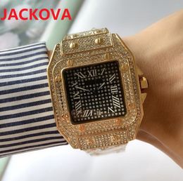 casual women men square dial shinning watches diamonds ring fashion dress famous designer full stainless steel strap quartz movement gift clock