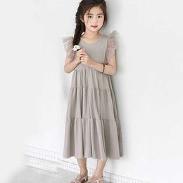 2020 new summer girls drkorea style princparty dresses teenager mesh sleeve patchwork cake drcute children clothing X0803