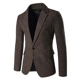 Herrenanzüge, Blazer, Blazer, Jacke, Fischgrätenmuster, Sportmantel, elegant, für formelles Abendessen, Baumwolle, schmale Passform, One-Button, Revers, lässig, Kaffeebraun