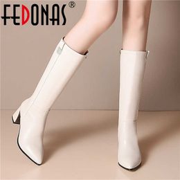 Fashion Winter Booties Woman High Boots Fall Genuine Leather Zipper Shoes Heels Wedding 210528