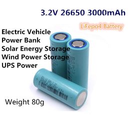 8pcs Cylindrical Lifepo4 Cell 26650 3.2V 3000mAh Rechargeable Battery for Drill Power Bank Solar Energy Electric Vehicle UPS