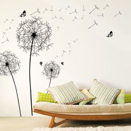 [ZOOYOO] large black dandelion flower wall stickers home decoration living room bedroom furniture art decals butterfly murals 210308