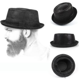 Wide Brim Hats Men Fedora Hat Fashion Leather Gentleman Flat Pork Pie For Dad Bowler Jazz Sun Big 4Size S M L XL