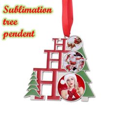 2021 Christmas Trees Pendents Decorations Sublimation Metal Hanging Ornaments DIY Customized Personalized Creative Decorating Kits for Kids Small Xmas Tree