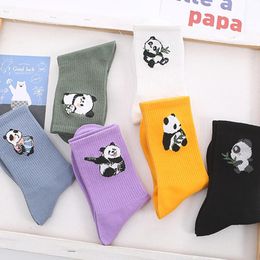 Japanese Style Spring New Candy Colour Cotton Long Socks Women Cartoon Cute Panda Casual Socks Sweet Fashion Sports
