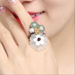 Cluster Rings 2021 Natural Jade Garnet Ring Female Flower Type Xiuyu Open Small Fresh Shell Retro For Girlfriend