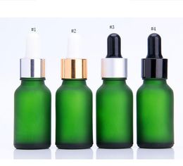 100pcs/lot 15ml Empty Green Frosted Glass Bottle With Black Gold Silver Ring White Rubber Dropper Cap,Essential Oil SN2028