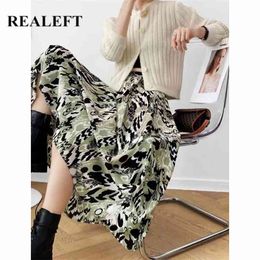 REALEFT Summer Floral Printed Mi-long Skirts High Waist Bohemian Female Umbrella Tulle Casual Loose A-Line Skirt 210629
