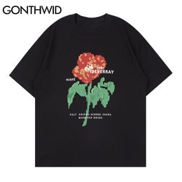 T-Shirts Streetwear Harajuku Flower Print Tshirt Hip Hop Casual Fashion Summer Men Short Sleeve Loose Cotton Tees Tops 210602