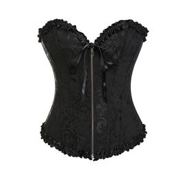 Gothic Brocade Corset Black With Zipper Front And Lace Back Wholesale Retail 8107