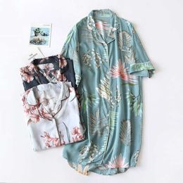 Summer Viscose fresh Flowers nightgowns women Japanese sweet nightdress short sleeve indoor sleep dress sleepwear 210924