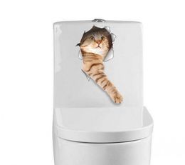 2021 3D Cats Wall Sticker Toilet Stickers Hole View Vivid Dogs Bathroom Room Decoration Animal PVC Decals Art Sticker Wall