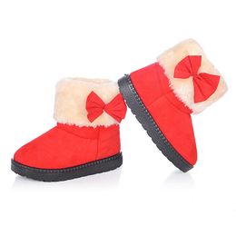 winter warm snow boots kids shoes girls red suede rubber sole short ankle boots shoes children girl cute bow plush boots 210713