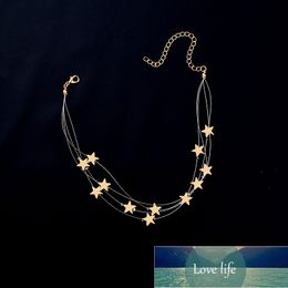 Multiple Layers Copper Stars Pendant Choker Necklace Jewelry Fashion Adjustable Neck Collar for Women Statement Necklace
