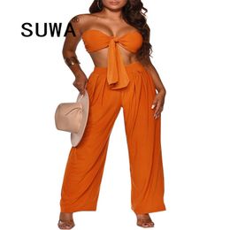 Wide Leg Pants And Tank Top 2 Piece Set Womens Outfits Casual Sportswear Sleeveless Tracksuit Sexy Club Party Matching Sets 210525