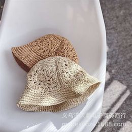 Summer Children Straw Hat Summer Solid Color Fashion Boys and Girls Travel Sun Hat Retro Patterned Sunscreen Pot Hats 211023