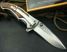 Top Quality 337 Survival Flipper Folding knife 440C Satin finish blade knife Steel + shadow wood Handle Outdoor EDC Pockt knives