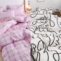 New Flower Bedding Set 4pcs Flat Sheet +duvet Cover Peach Daisy Bed Linen Set Pillowcase Pastoral Style Bedclothes Green Autumn C0223