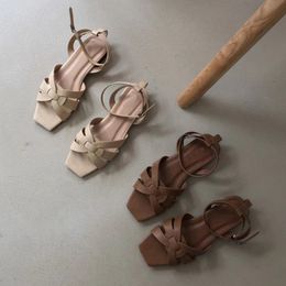 SUOJIALUN Women Brand Sandal Shoes Flat Heel Casual Summer Outdoor Beach Slides Ladies Rome Weave Peep Toe Ankle Strap Sandals K78