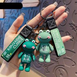 Cute creative cartoon DIY Little Frog keychain PVC Leather band Fashion car female accessories bag key ring bag pendant Gift G1019