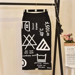 Women's Autumn Skirt Knit Letters Split Winter Thick Soft Midi Pencil Skirts Japan Girl Harajuku Woman Faldas Female LS153 210310