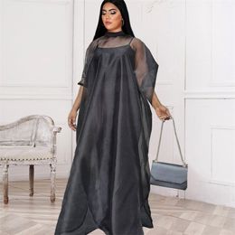 Sexy See Through Dresses for Women Cover with Camisole Loose Plus Size Maxi Long Dress Drop Evening Birthday Party 210527