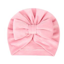 Royal Blue Winter Warm Hats for Infants Baby Girls Large Bow Beanies Thicken Toddlers Solid Colour Bowknot Flannel Caps