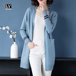 LY VAREY LIN Spring Autumn Women Elegant Knitted Cardigan Casual V Neck Cashmere Sweater Loose Soft Ladies Outerwear 210526