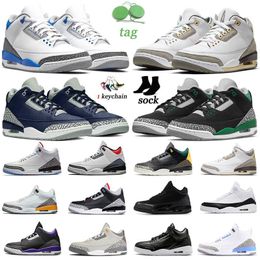 Basketball Shoes Jumpman 3s Men 3 Pine Green Medium Grey Sneakers Racer Blue Midnight Navy Pure White Mens Trainers Outdoor Sports Sneaker With Box