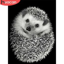 HUACAN Painting Hedgehog Full Drill Square Diamond Embroidery Black White Animal Cross Stitch Needlework Home Decor