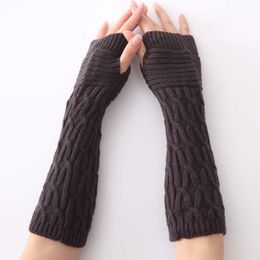 Fingerless Gloves Fashion Women's Winter Warm Acrylic Arm Warmers Long Half Mittens Solid Color(st1)