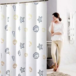 Shower Curtain Modern Seaside Style Starfish Sea Shell Clear PEVA Waterproof Mildew Bathroom Curtain With Hooks Metal Grommets 210609
