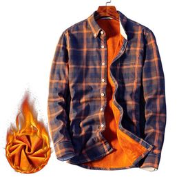 Men's Casual Shirts Winter Fleece Plaid Flannel Men Long Sleeve Shirt Streetwear Thick Warm Cotton Liner Dress Chemise Homme