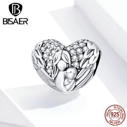 Angel Mother Charms BISAER 925 Sterling Silver Mom with Angel Feathers Wings Charms Original Silver 925 Jewellery Making ECC1462 Q0531