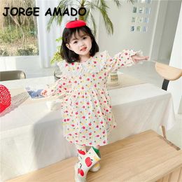 Wholesale Korean Style Spring Girls Dress Apple Lace Collar Puff Sleeves Princess Dresses Children Clothes E3028 210610