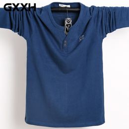 Autumn Large Size Long Sleeved Oversized T shirt Men's V-neck Multi-color Tshirt Big Tall Man Cotton M-3XL 4XL 5XL 6XL Male 210317